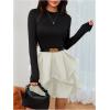 imageMakeMeChic Womens Long Sleeve Mock Neck Mini Dress Ruffle Hem A Line Short DressesBlack and White