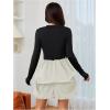 imageMakeMeChic Womens Long Sleeve Mock Neck Mini Dress Ruffle Hem A Line Short DressesBlack and White