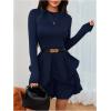 imageMakeMeChic Womens Long Sleeve Mock Neck Mini Dress Ruffle Hem A Line Short DressesBlue