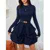 imageMakeMeChic Womens Long Sleeve Mock Neck Mini Dress Ruffle Hem A Line Short DressesBlue