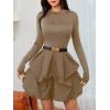 imageMakeMeChic Womens Long Sleeve Mock Neck Mini Dress Ruffle Hem A Line Short DressesBrown
