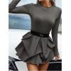 imageMakeMeChic Womens Long Sleeve Mock Neck Mini Dress Ruffle Hem A Line Short DressesGrey