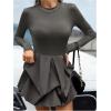 imageMakeMeChic Womens Long Sleeve Mock Neck Mini Dress Ruffle Hem A Line Short DressesGrey