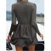imageMakeMeChic Womens Long Sleeve Mock Neck Mini Dress Ruffle Hem A Line Short DressesGrey