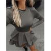 imageMakeMeChic Womens Long Sleeve Mock Neck Mini Dress Ruffle Hem A Line Short DressesGrey