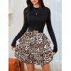 imageMakeMeChic Womens Long Sleeve Mock Neck Mini Dress Ruffle Hem A Line Short DressesMulticolor