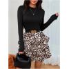 imageMakeMeChic Womens Long Sleeve Mock Neck Mini Dress Ruffle Hem A Line Short DressesMulticolor