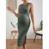 imageMakeMeChic Womens Maternity Ribbed Knit Sleeveless Criss Cross Tie Back Split Midi Bodycon Tank DressArmy Green