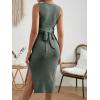 imageMakeMeChic Womens Maternity Ribbed Knit Sleeveless Criss Cross Tie Back Split Midi Bodycon Tank DressArmy Green