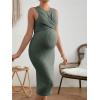 imageMakeMeChic Womens Maternity Ribbed Knit Sleeveless Criss Cross Tie Back Split Midi Bodycon Tank DressArmy Green