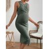 imageMakeMeChic Womens Maternity Ribbed Knit Sleeveless Criss Cross Tie Back Split Midi Bodycon Tank DressArmy Green