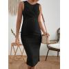 imageMakeMeChic Womens Maternity Ribbed Knit Sleeveless Criss Cross Tie Back Split Midi Bodycon Tank DressBlack