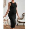 imageMakeMeChic Womens Maternity Ribbed Knit Sleeveless Criss Cross Tie Back Split Midi Bodycon Tank DressBlack