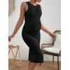 imageMakeMeChic Womens Maternity Ribbed Knit Sleeveless Criss Cross Tie Back Split Midi Bodycon Tank DressBlack
