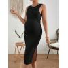 imageMakeMeChic Womens Maternity Ribbed Knit Sleeveless Criss Cross Tie Back Split Midi Bodycon Tank DressBlack
