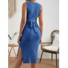 imageMakeMeChic Womens Maternity Ribbed Knit Sleeveless Criss Cross Tie Back Split Midi Bodycon Tank DressBlue