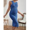 imageMakeMeChic Womens Maternity Ribbed Knit Sleeveless Criss Cross Tie Back Split Midi Bodycon Tank DressBlue
