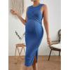 imageMakeMeChic Womens Maternity Ribbed Knit Sleeveless Criss Cross Tie Back Split Midi Bodycon Tank DressBlue