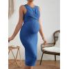 imageMakeMeChic Womens Maternity Ribbed Knit Sleeveless Criss Cross Tie Back Split Midi Bodycon Tank DressBlue