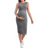 imageMakeMeChic Womens Maternity Ribbed Knit Sleeveless Criss Cross Tie Back Split Midi Bodycon Tank DressDark Grey
