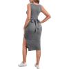 imageMakeMeChic Womens Maternity Ribbed Knit Sleeveless Criss Cross Tie Back Split Midi Bodycon Tank DressDark Grey