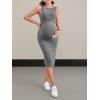 imageMakeMeChic Womens Maternity Ribbed Knit Sleeveless Criss Cross Tie Back Split Midi Bodycon Tank DressDark Grey