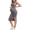 imageMakeMeChic Womens Maternity Ribbed Knit Sleeveless Criss Cross Tie Back Split Midi Bodycon Tank DressDark Grey
