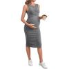 imageMakeMeChic Womens Maternity Ribbed Knit Sleeveless Criss Cross Tie Back Split Midi Bodycon Tank DressDark Grey
