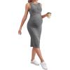 imageMakeMeChic Womens Maternity Ribbed Knit Sleeveless Criss Cross Tie Back Split Midi Bodycon Tank DressDark Grey