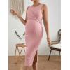 imageMakeMeChic Womens Maternity Ribbed Knit Sleeveless Criss Cross Tie Back Split Midi Bodycon Tank DressLight Pink