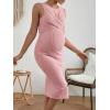 imageMakeMeChic Womens Maternity Ribbed Knit Sleeveless Criss Cross Tie Back Split Midi Bodycon Tank DressLight Pink