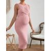 imageMakeMeChic Womens Maternity Ribbed Knit Sleeveless Criss Cross Tie Back Split Midi Bodycon Tank DressLight Pink
