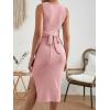 imageMakeMeChic Womens Maternity Ribbed Knit Sleeveless Criss Cross Tie Back Split Midi Bodycon Tank DressLight Pink