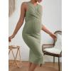imageMakeMeChic Womens Maternity Ribbed Knit Sleeveless Criss Cross Tie Back Split Midi Bodycon Tank DressMint Green