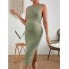 imageMakeMeChic Womens Maternity Ribbed Knit Sleeveless Criss Cross Tie Back Split Midi Bodycon Tank DressMint Green