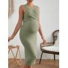 imageMakeMeChic Womens Maternity Ribbed Knit Sleeveless Criss Cross Tie Back Split Midi Bodycon Tank DressMint Green