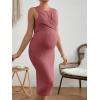 imageMakeMeChic Womens Maternity Ribbed Knit Sleeveless Criss Cross Tie Back Split Midi Bodycon Tank DressRedwood