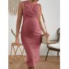 imageMakeMeChic Womens Maternity Ribbed Knit Sleeveless Criss Cross Tie Back Split Midi Bodycon Tank DressRedwood