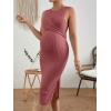 imageMakeMeChic Womens Maternity Ribbed Knit Sleeveless Criss Cross Tie Back Split Midi Bodycon Tank DressRedwood