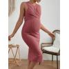 imageMakeMeChic Womens Maternity Ribbed Knit Sleeveless Criss Cross Tie Back Split Midi Bodycon Tank DressRedwood