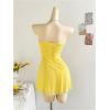 imageMakeMeChic Womens Mesh Twist Front Strapless Tube Top Dress Cut Out Bodycon Y2k Mini DressesYellow