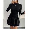 imageMakeMeChic Womens Mock Neck Long Sleeve Lettuce Trim Ruffle Slim Fit A Line Mini DressBlack