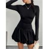 imageMakeMeChic Womens Mock Neck Long Sleeve Lettuce Trim Ruffle Slim Fit A Line Mini DressBlack
