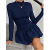 imageMakeMeChic Womens Mock Neck Long Sleeve Lettuce Trim Ruffle Slim Fit A Line Mini DressDark Blue