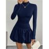 imageMakeMeChic Womens Mock Neck Long Sleeve Lettuce Trim Ruffle Slim Fit A Line Mini DressDark Blue
