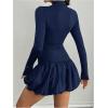 imageMakeMeChic Womens Mock Neck Long Sleeve Lettuce Trim Ruffle Slim Fit A Line Mini DressDark Blue