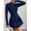 imageMakeMeChic Womens Mock Neck Long Sleeve Lettuce Trim Ruffle Slim Fit A Line Mini DressDark Blue