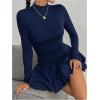 imageMakeMeChic Womens Mock Neck Long Sleeve Lettuce Trim Ruffle Slim Fit A Line Mini DressDark Blue