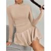 imageMakeMeChic Womens Mock Neck Long Sleeve Lettuce Trim Ruffle Slim Fit A Line Mini DressKhaki