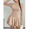 imageMakeMeChic Womens Mock Neck Long Sleeve Lettuce Trim Ruffle Slim Fit A Line Mini DressKhaki